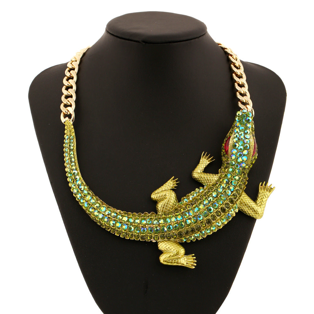 Women's Crocodile Shape Diamond-Encrusted Chain Necklace