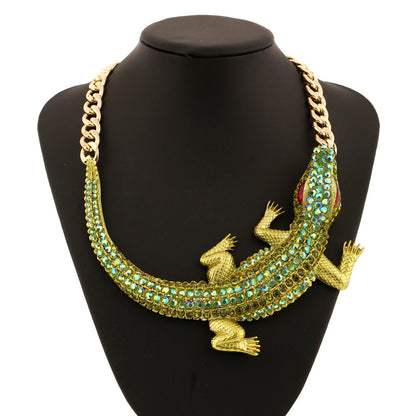 Women's Crocodile Shape Diamond-Encrusted Chain Necklace