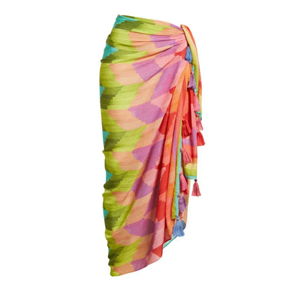 Tropical Mirage Cutout Swimsuit & Tassel Sarong Set