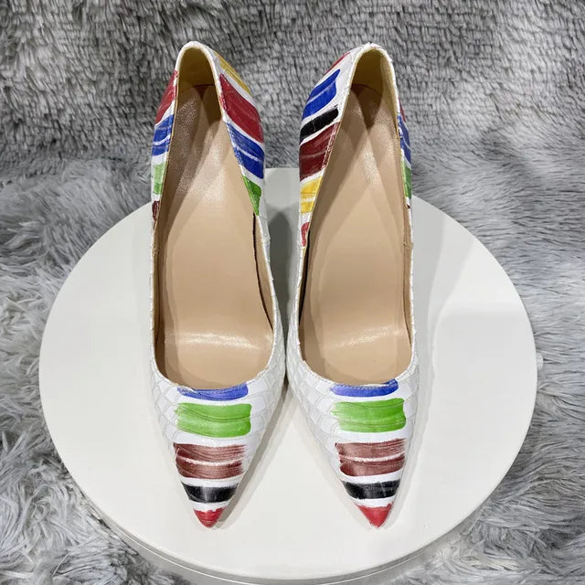 Croc-Embossed Rainbow Brushstroke Pointed-Toe Stilettos