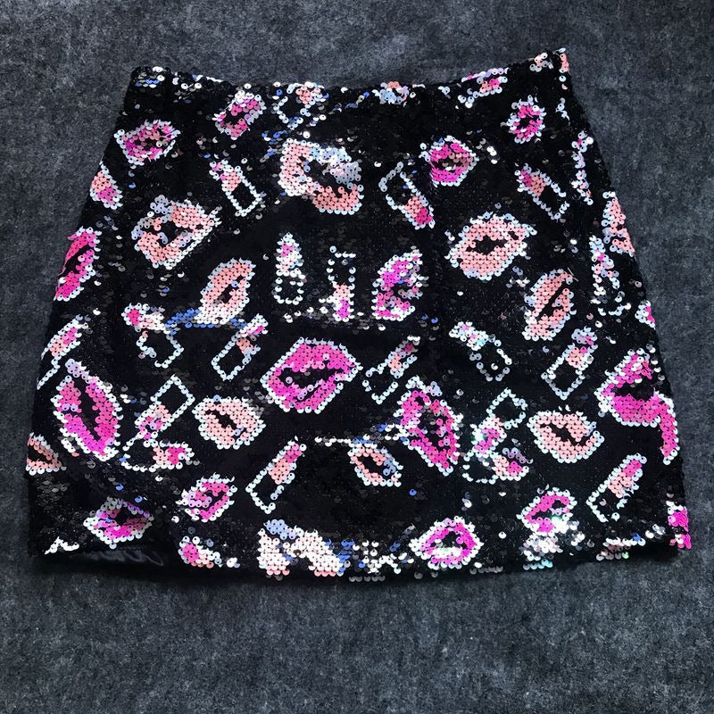 Stylish Sequin Elastic Band High Waisted Mini Skirt