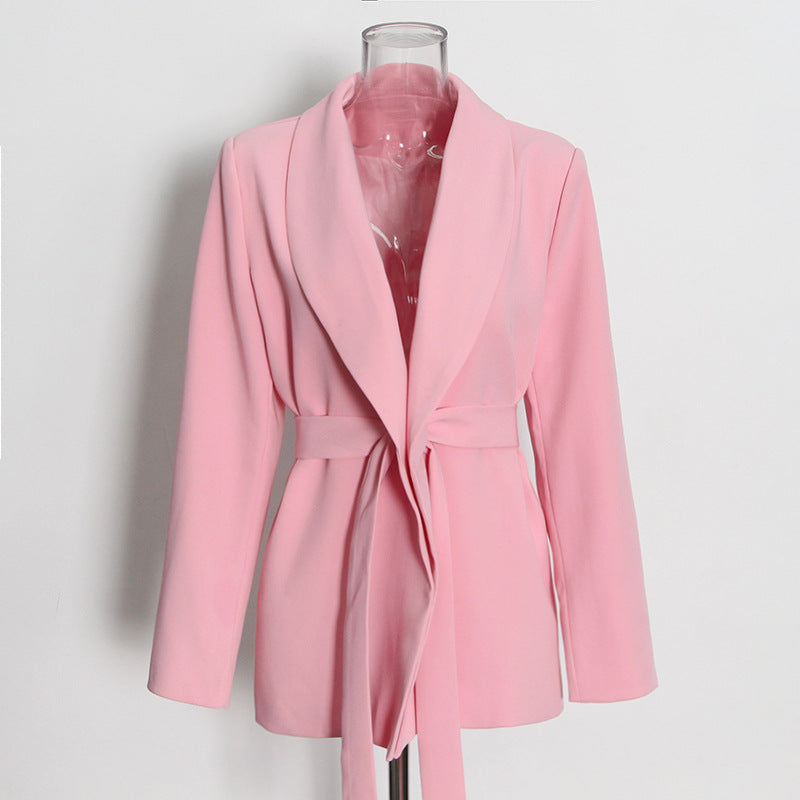 Matching Belted Blazer and Tied Pants Set