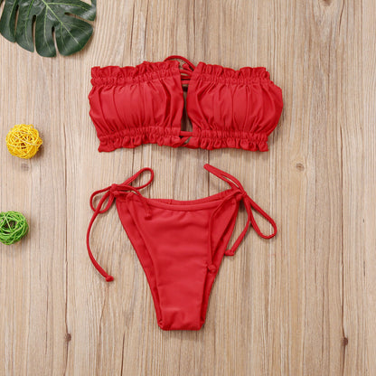 Ruffle Edge Bandeau Bikini Set – Multiple Colors