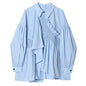 Sky-Blue Smocked Ruffle Asymmetrical Poplin Blouse