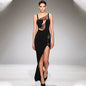 Super Chic Bandage Dress With a Thigh High Slit and Design Details of Mesh Lace Fabric