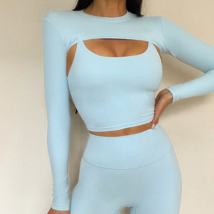 Long Sleeves Yoga Suit,  Three Piece Sports Suit,  Separate Leggings,  Camisole options  available,  Mutiple  Colors