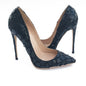 Noir Croco Embossed Pointed-Toe Stiletto Pumps