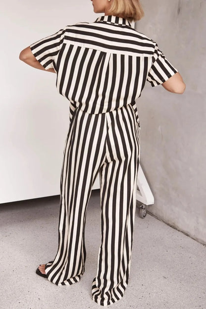Black & White Vertical Stripe Two‐Piece Lounge Set