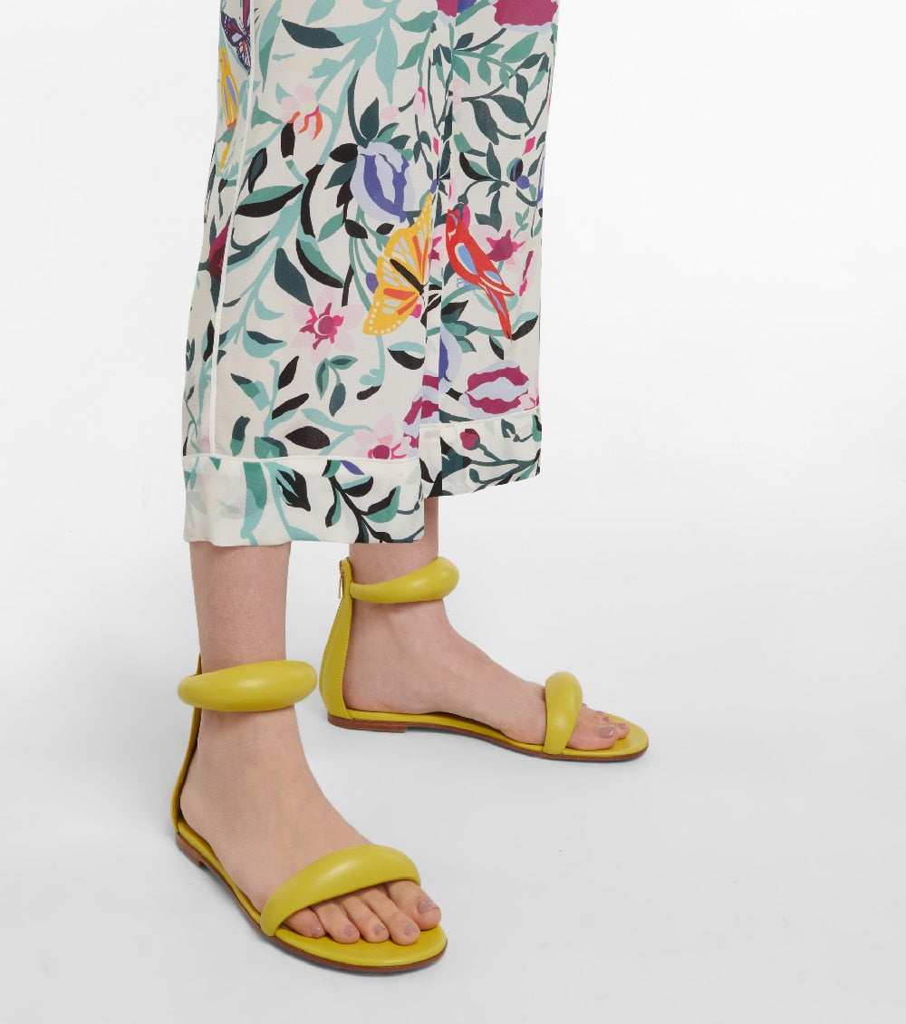 Aura Puff-Strap Leather Flat Sandals