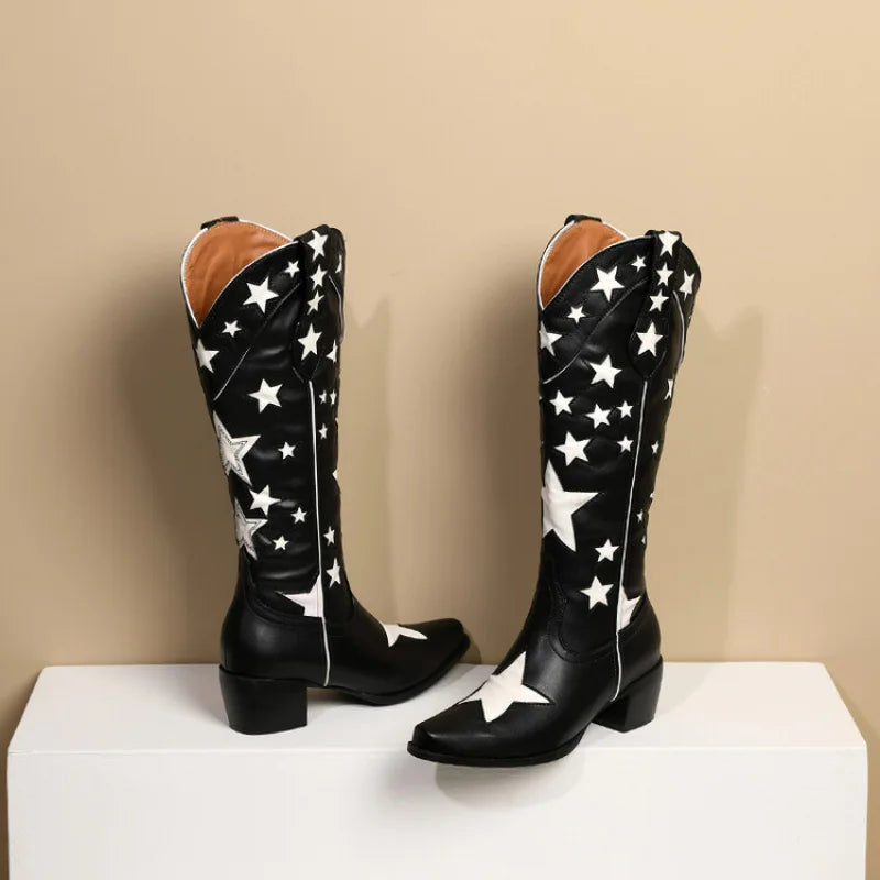 Starlight Rodeo Western Boots – Black with White Stars