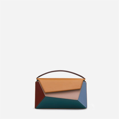 Geometric Color‐Block Leather Top-Handle Shoulder Bag