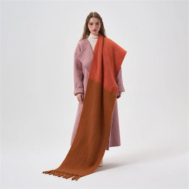 Simple Color Blocking Soft Plush  Cashmere Like Thick  Extra Long Scarf/ Shawl