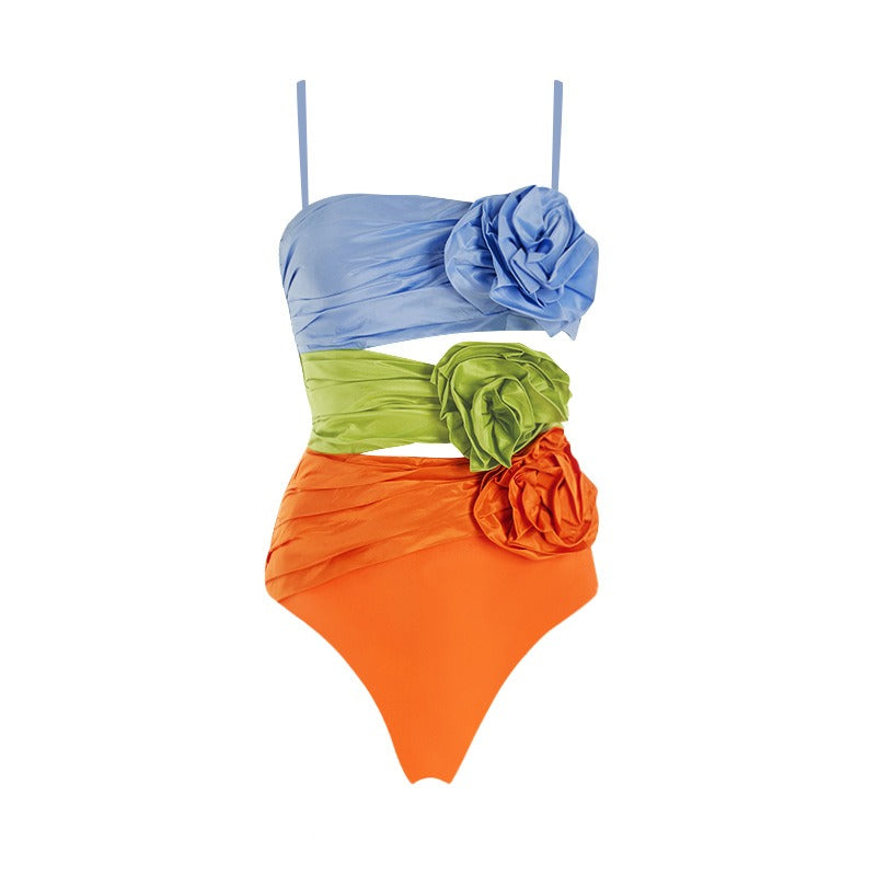 Floral Bloom One Shoulder Swimsuit & Sarong Set – Tropical Orange