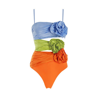 Floral Bloom One Shoulder Swimsuit & Sarong Set – Tropical Orange