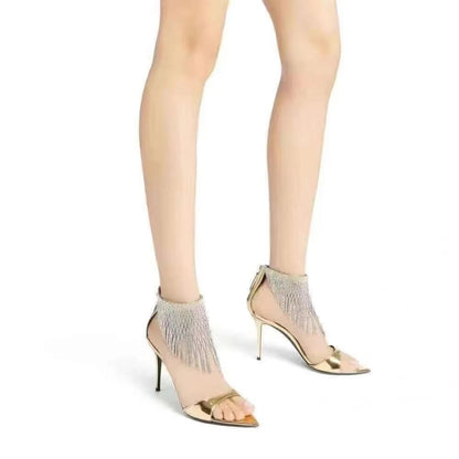 "Starlight Fringe Stiletto Heels – Gold & Black"