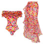 Retro Style Floral One-piece  Swimsuit and Matching Skirt