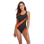 Bold Contrast One-Piece Swimsuit – Sleek & Sporty Cutout Back