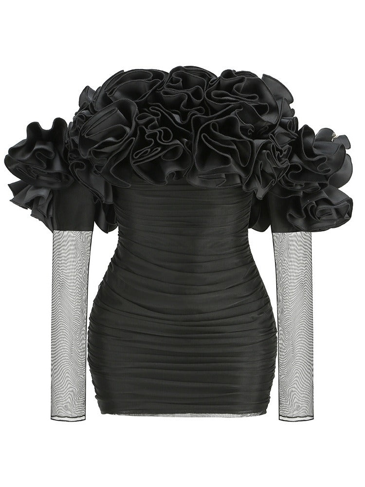 Women's New Strapless Bodycon Mini Dress with Floral Design Details