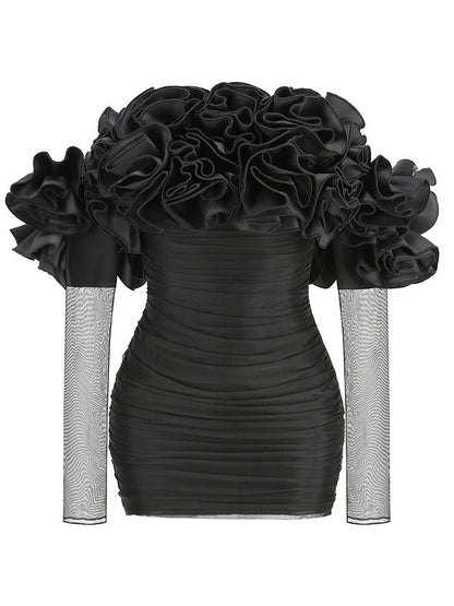 Women's New Strapless Bodycon Mini Dress with Floral Design Details