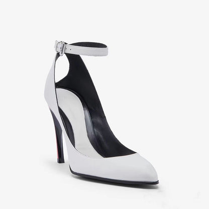 Aria Sculptural Ankle-Strap Pointed-Toe Leather Pumps