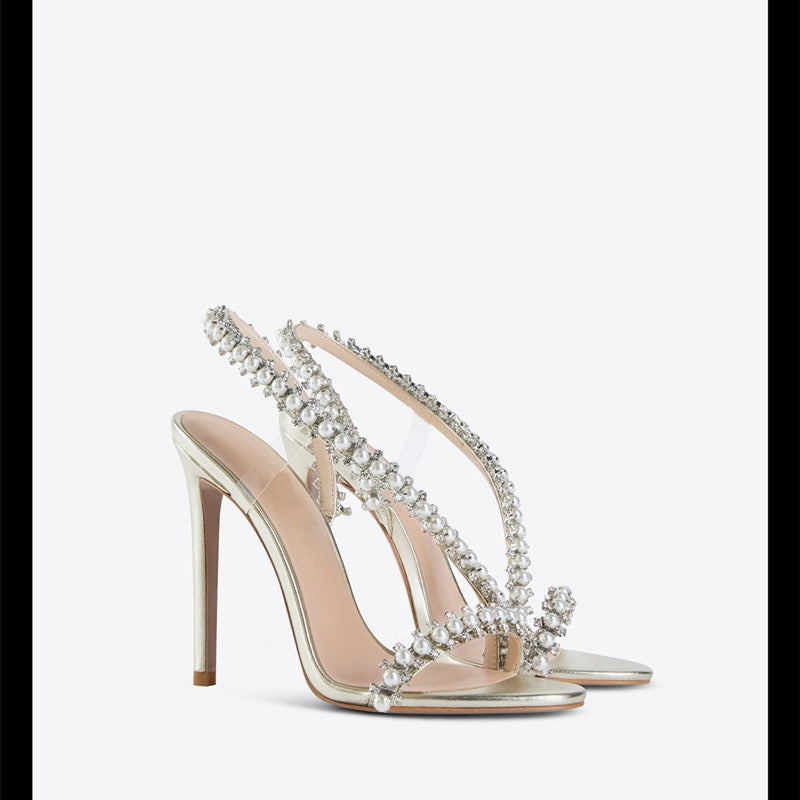 Gold Aurora™ Rhinestone Strappy High Heel Sandals