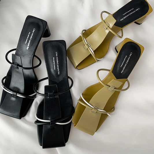 Nova Double-Hoop Block-Heel Slides