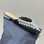 Aurora Silver-Studded Pointed-Toe Mule Flats