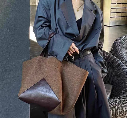 Hexagonal Patchwork  Velvet & Vegan  Leather Tote