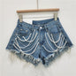 High waisted  Denim Short Shorts  With Beaded Rhinestone