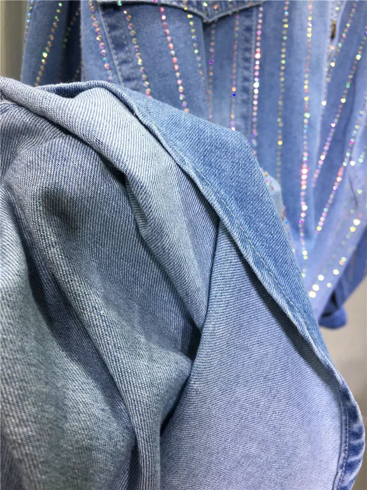 Sparkle-Striped Denim Utility Shirt