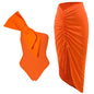 Tangerine Luxe One-Shoulder Swimsuit & Ruched Skirt Set