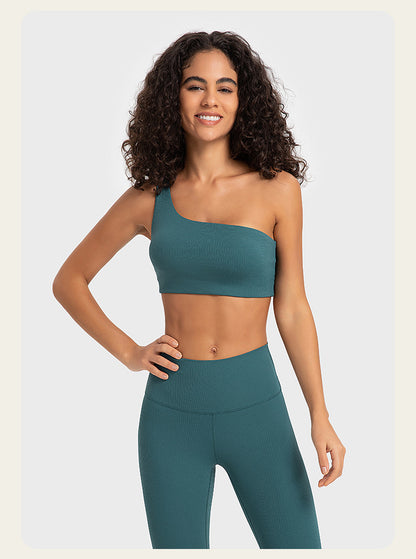 Beautifully Designed Fitness Leggings and a Stylish Oblique Shoulder Bra  Top