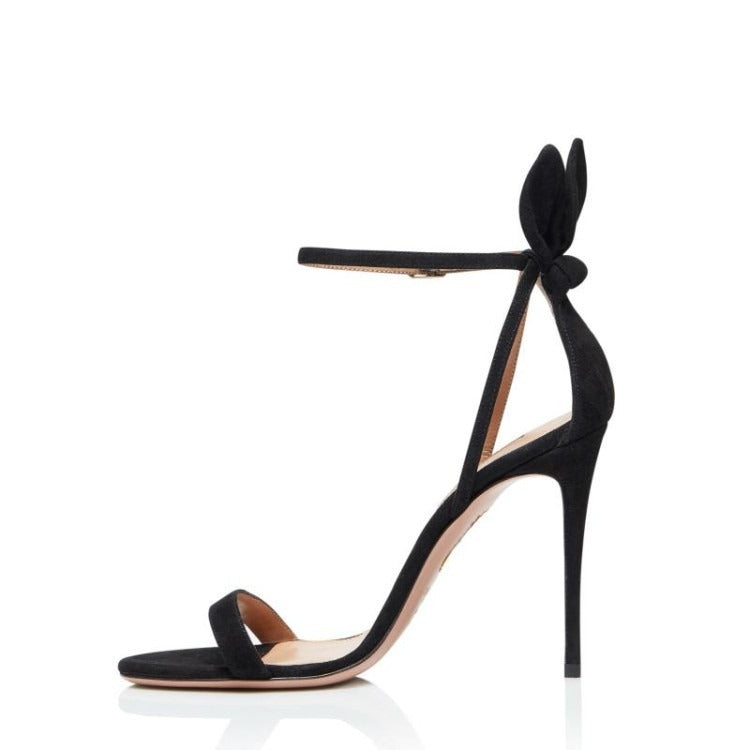 Bow Back Ankle Strap Stiletto Sandals