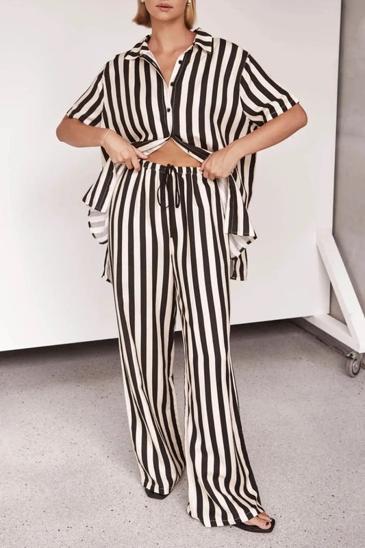 Black & White Vertical Stripe Two‐Piece Lounge Set
