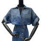 Stylish V-neck retro design denim dress for women