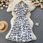 Beautiful Letter Print Single Breasted  Midi Long Dress