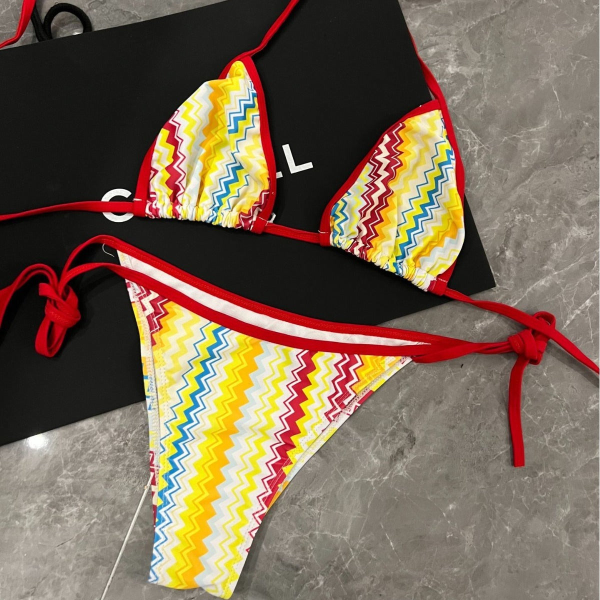 Rainbow String Bikini Set with Triangle Bottoms and Side Ties, Multiple  Designs