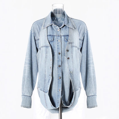 Modular Deconstructed Denim 3-in-1 Set (Oversized Trucker Jacket + Halter Corset Vest + Maxi Skirt)