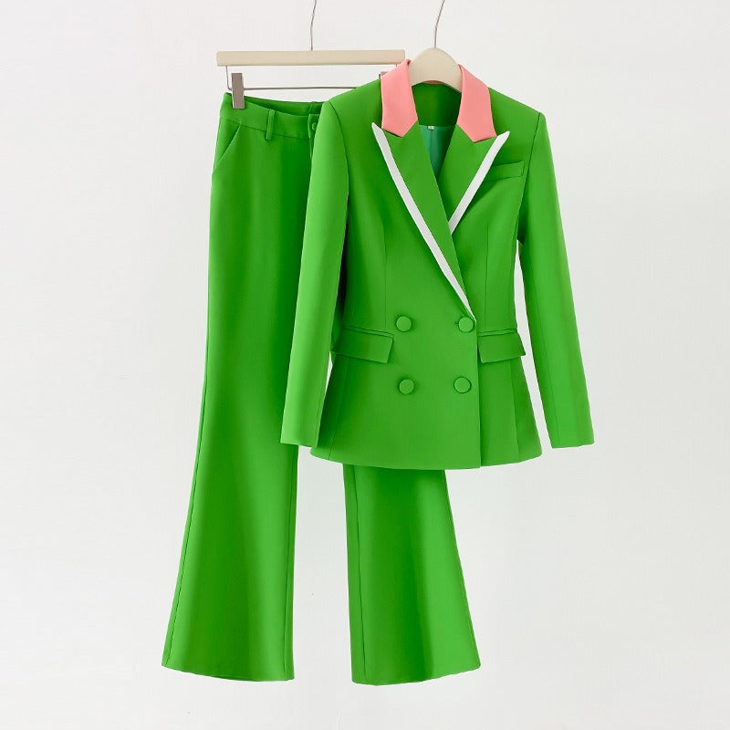 Women's Slim Fitted Bright Green Flared Pant Suit