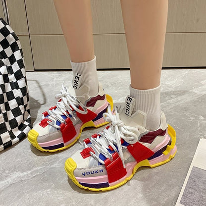 Stylish Woman Chunky Sneakers, Mixed Colors