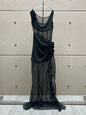 New Sleeveless Sheer  Long Black Gown  with 3D Flowers 
and  Ruffles