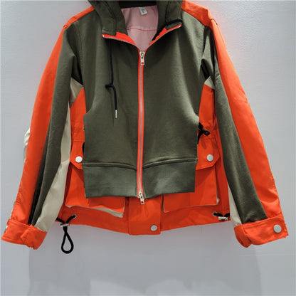 Stylish  Zipped Long Sleeves Hooded Jacket with Contrasting Fabrics, Multiple  Colors Available