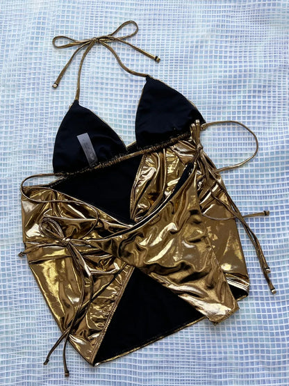 Golden Hour Luxe Bikini Set with Matching Sarong