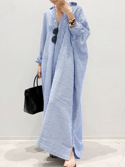 Striped  Long Sleeves Shirt Dress in Multiple Colors