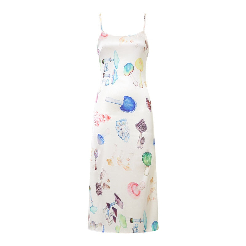 Whimsical Mushroom Print Slip Dress – Quirky Meets Elegant