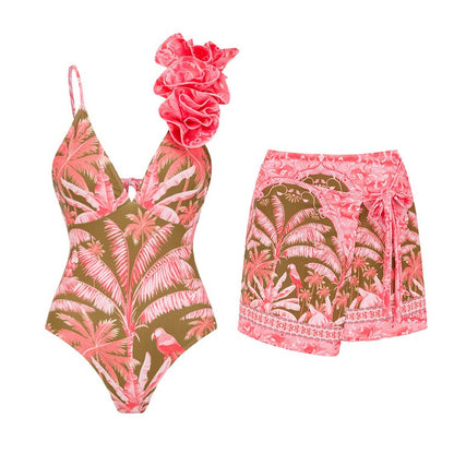 Palm Paradise One-Piece Swimsuit & Wrap Shorts Set
