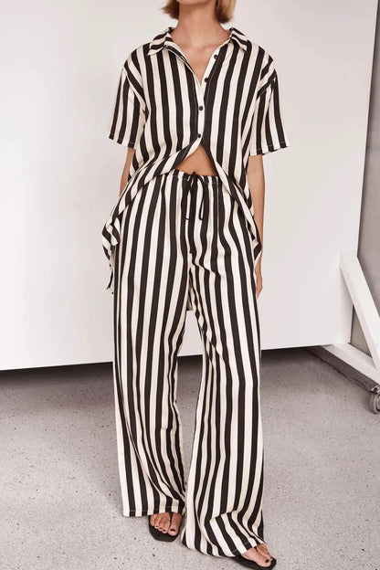 Black & White Vertical Stripe Two‐Piece Lounge Set