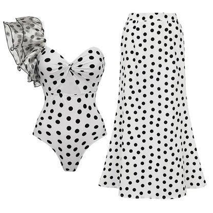 Retro Glam Polka Dot Swimsuit & Skirt Set