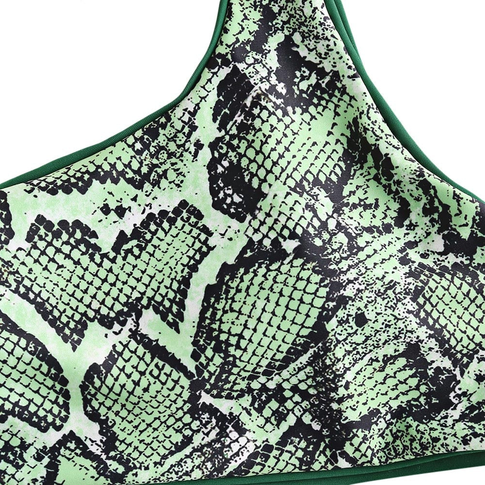 Reversible One-Shoulder Snake Print Bikini Set