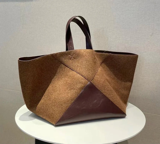 Hexagonal Patchwork  Velvet & Vegan  Leather Tote